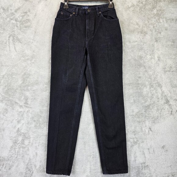 VINTAGE GAP Jeans Womens 6 Black Slim Fit Regular High Rise Tapered Made USA 90s - Picture 1 of 11